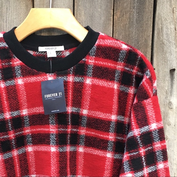 NWT Forever 21 Tartan Plaid Sweater Red S - Picture 4 of 13